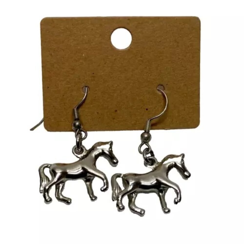 Horse Earrings Unique Walking Dangle Style Charm Pony Earring‎ Set Silver Hook